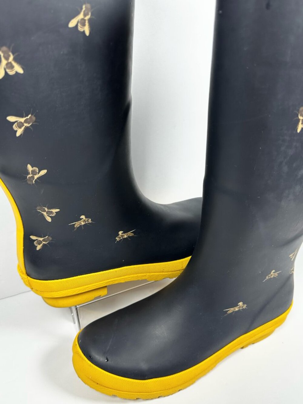 Serra Rain Boots Size US 8 Navy Blue Yellow Bee Print Wellies Rubber Waterproof - Picture 3 of 16